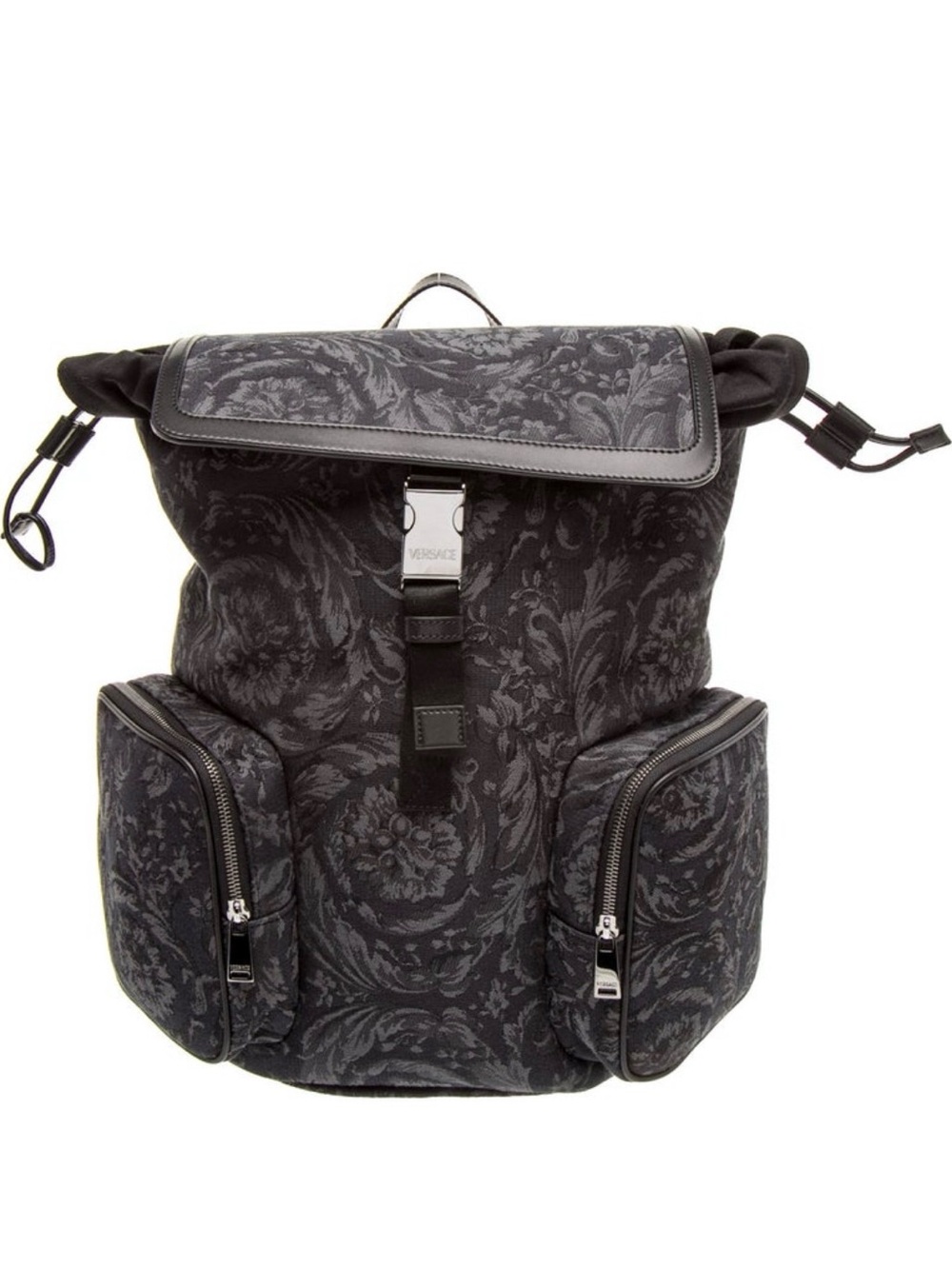 Versace Floral Jacquard Black Roll-Top Backpack